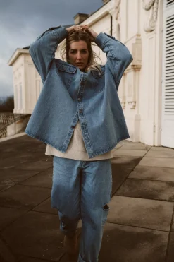 Fashion Karo Kauer Denim Overshirt Blue