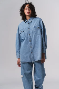 Fashion Karo Kauer Denim Overshirt Blue