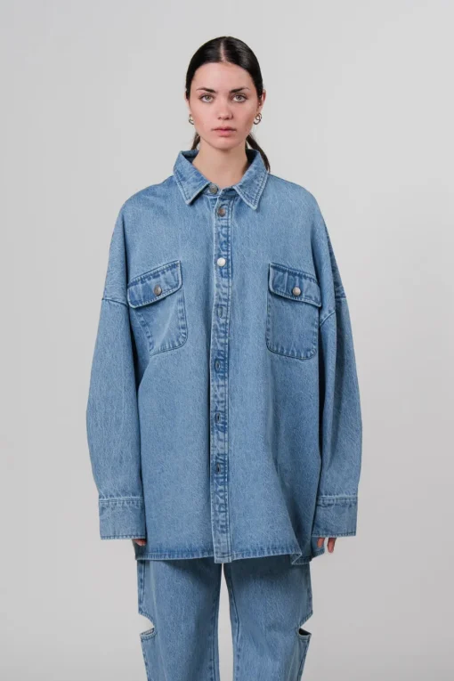 Fashion Karo Kauer Denim Overshirt Blue