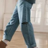 Fashion Karo Kauer Denim Pants Blue Cut Out