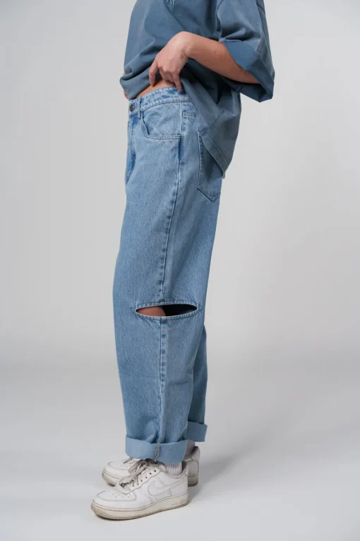 Fashion Karo Kauer Denim Pants Blue Cut Out