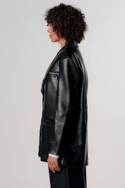 Sale Karo Kauer Faux Leather Blazer Black