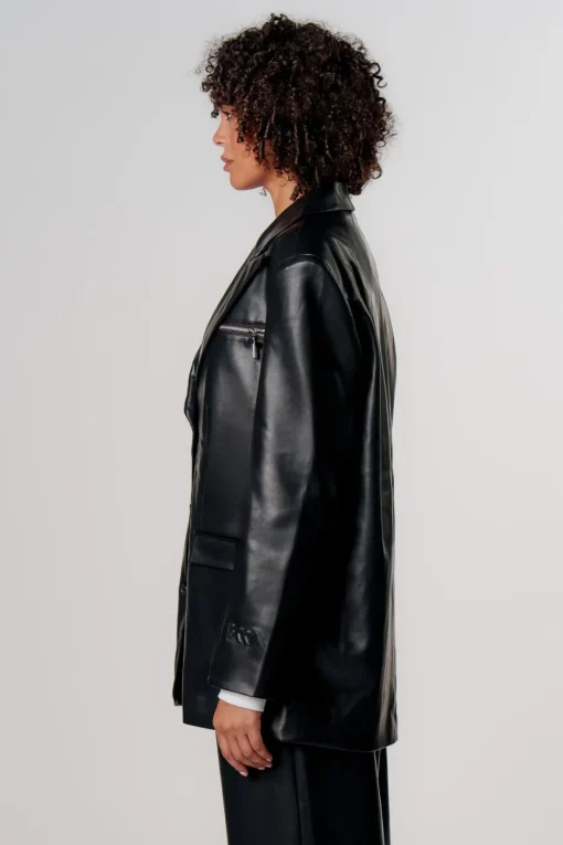 Sale Karo Kauer Faux Leather Blazer Black