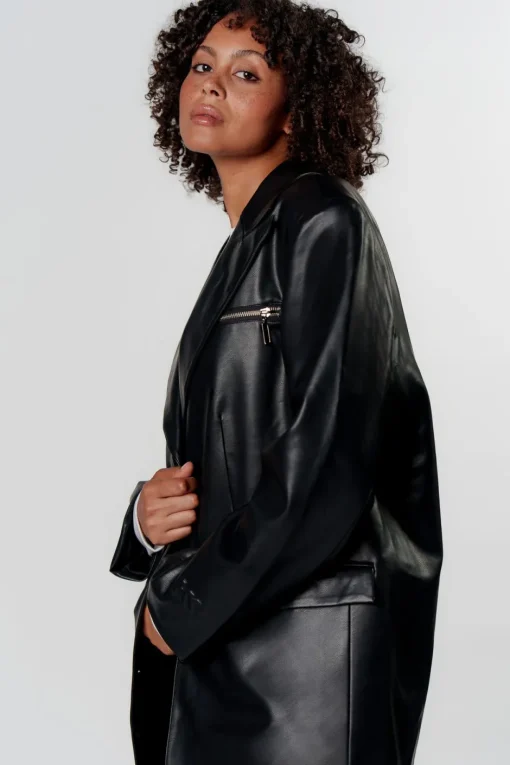 Sale Karo Kauer Faux Leather Blazer Black