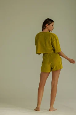 Fashion Karo Kauer Frottee Shorts Olive