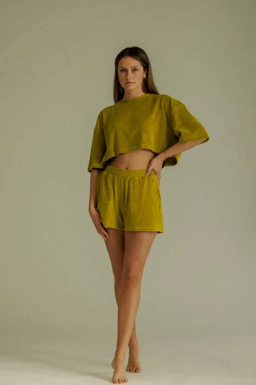 Clearance Karo Kauer Frottee T-Shirt Olive