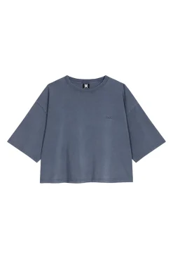 Fashion Karo Kauer T-Shirt Cropped Navy Blue