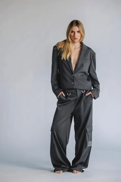 Outlet Karo Kauer Wide Leg Pants Dark Grey